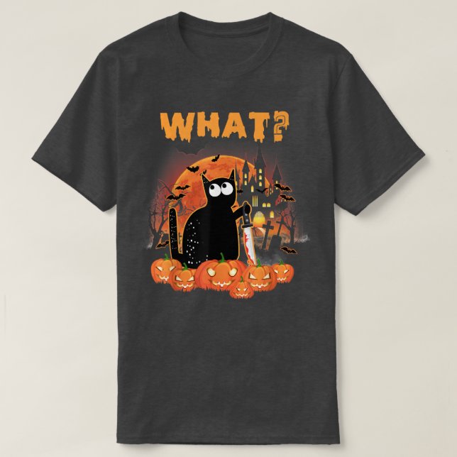 What Humour Murder Black Cat, Kitten Halloween Cos T-Shirt (Design Front)