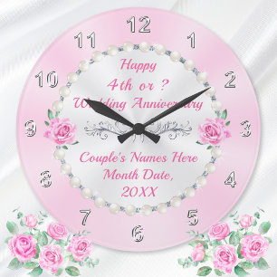 What is Gift for 4 Year Anniversary? Flower Themed Large Clock