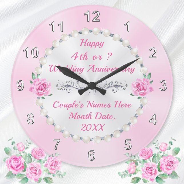What is Gift for 4 Year Anniversary? Flower Themed Large Clock (4 year wedding anniversary gift for her. Floral themed anniversary gift for 4 years of marriage. )