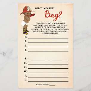What is in the Bag AA Firefighter Baby Shower Game Flyer
