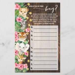 What is in the Bag Rustic Pink Safari Shower Game Flyer