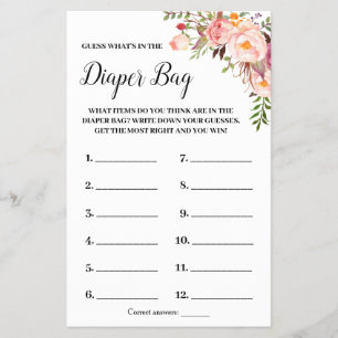 What Is In The Diaper Bag Baby Shower Game Card
