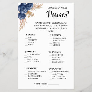 What is in your Purse Blue Flower Shower Game Card