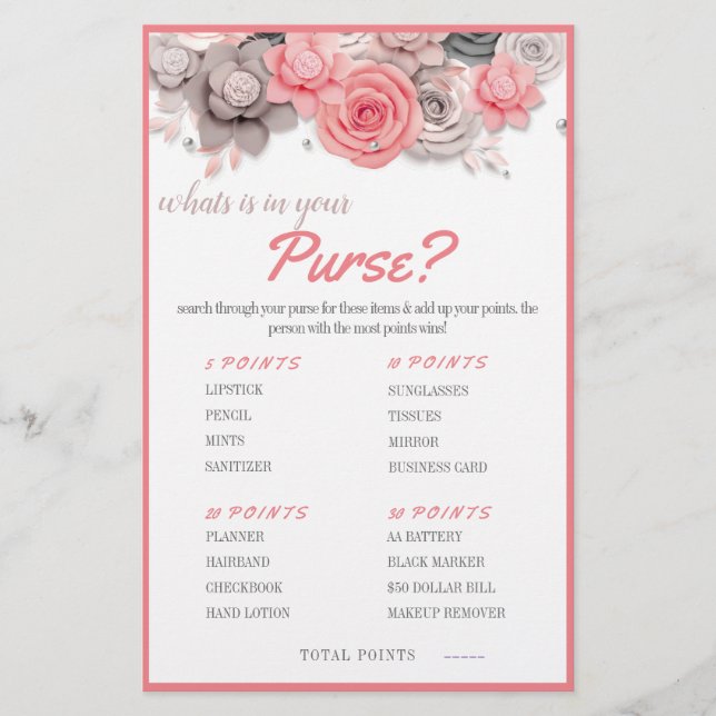 What is in your Purse? Game Card (Front)