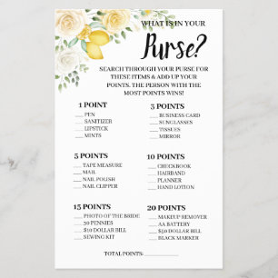 What is in your Purse Lemon&Roses Shower Game Card