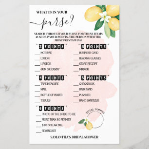 What is in your Purse Lemons Pink Shower Game Card