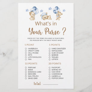 What is in Your Purse Teddy Bear Boy Baby Shower