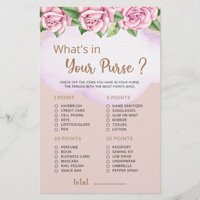 What is in Your Purse Teddy Bear Girl Baby Shower  (Front)