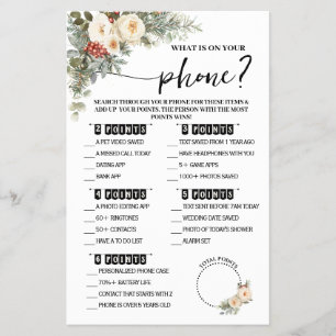What is on Phone Winter Bridal Shower Game Card