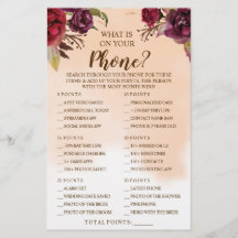 What is on your Phone Burgundy Shower Game Card