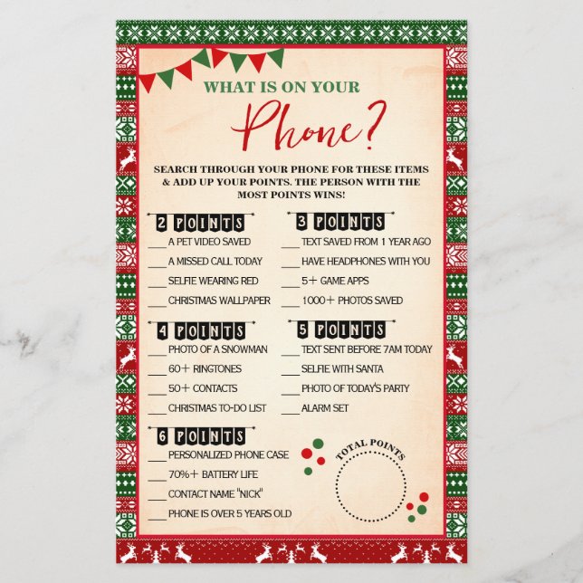 What is on your Phone Ugly Sweater Game Card (Front)