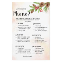 What is on your Phone Wedding Shower Game Card Fly