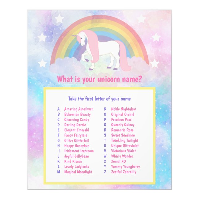 What is Your Unicorn Name Game Photo Print (Front)