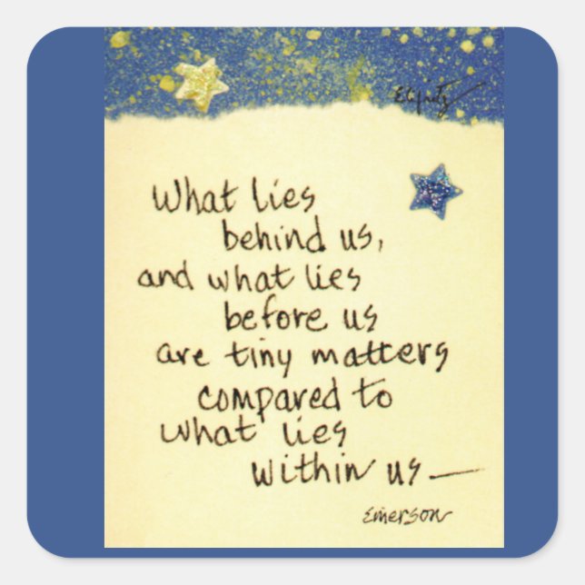 What lies behind us...Emerson Quote drawing  Mediu Square Sticker (Front)