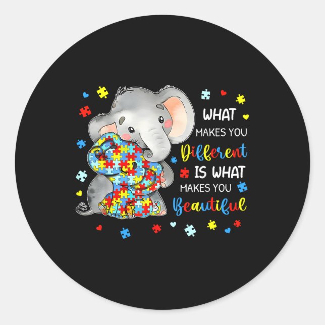 What Makes You Different Beautiful Elephant Autism Classic Round Sticker (Front)