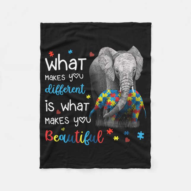 What Makes You Different Elephant Mum Autism Aware Fleece Blanket (Front)