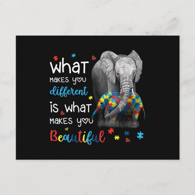 What Makes You Different Elephant Mum Autism Aware Postcard (Front)