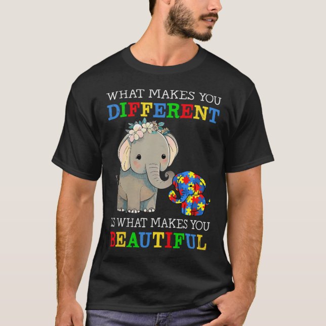 What Makes You Different Elephant Mum Autism Aware T-Shirt (Front)