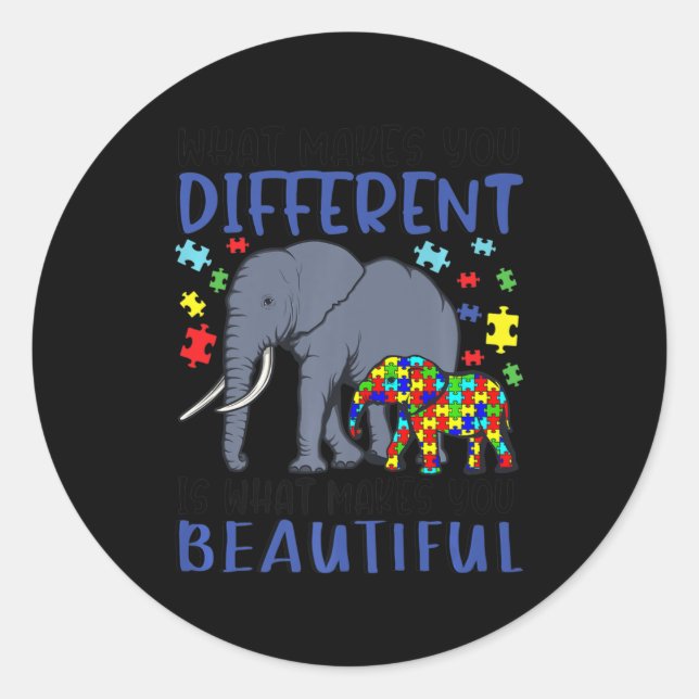 What Makes You Different Elephant Mum Autism Child Classic Round Sticker (Front)