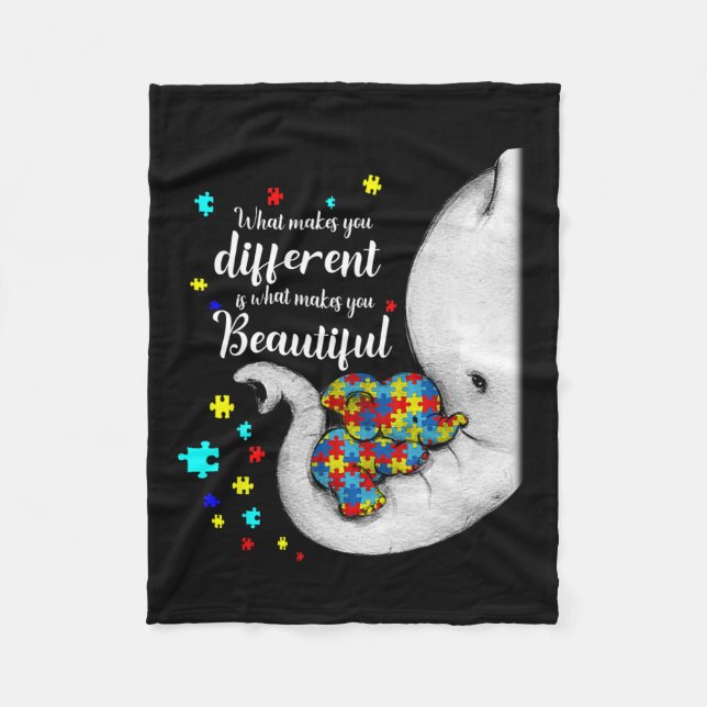 What Makes You Different Elephant Mum Autism Child Fleece Blanket (Front)