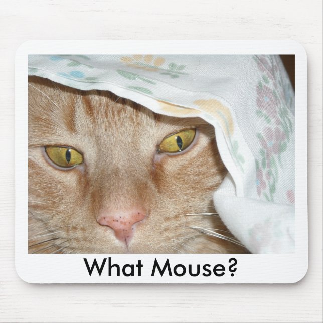 What Mouse/Orange Tabby Cat Humour Mouse Pad (Front)