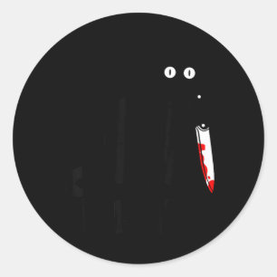 What_ Murderous Black Cat Holding A Knife Funny Classic Round Sticker