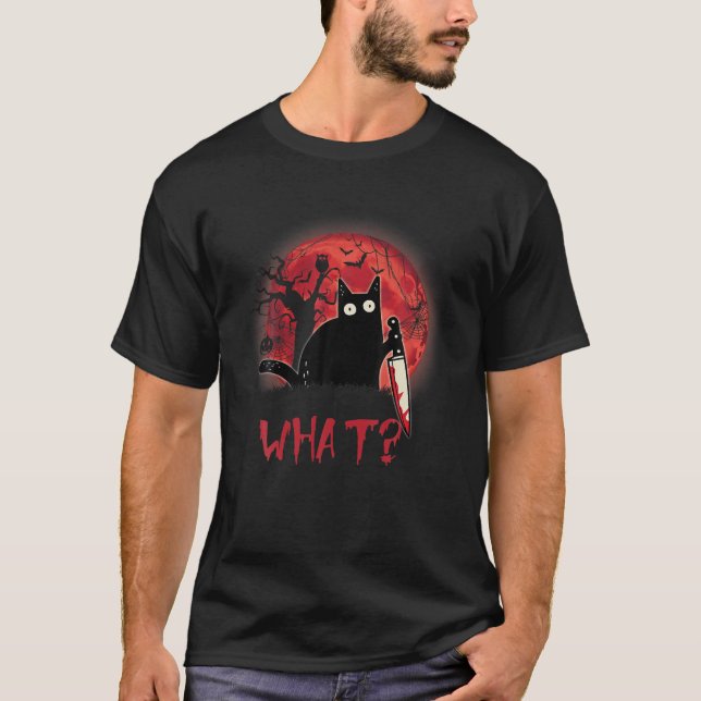What Murderous Cat Holding Knife Funny Halloween C T-Shirt (Front)