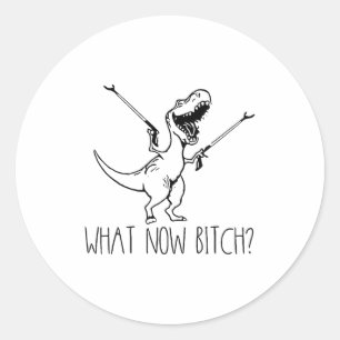 What Now Bich Funny T Rex Dinosaur Saying Quote Me Classic Round Sticker