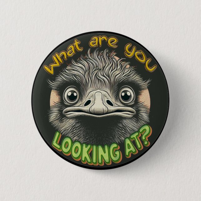 What Ostrich Funny Face Button (Front)