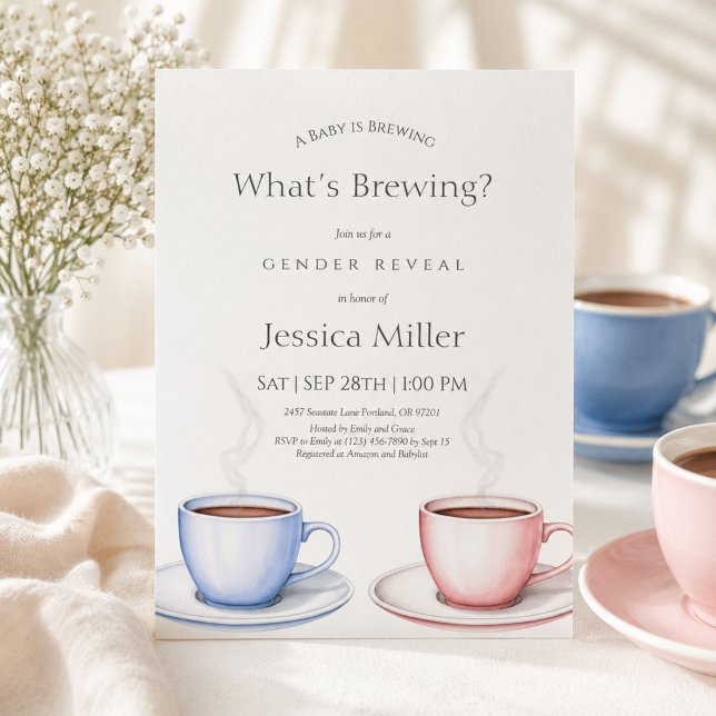 What’s Brewing Tea Cup Gender Reveal Invitation | (Creator Uploaded)