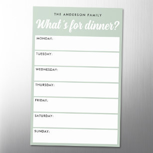 What 's for dinner light sage green weekly planner magnetic dry erase sheet