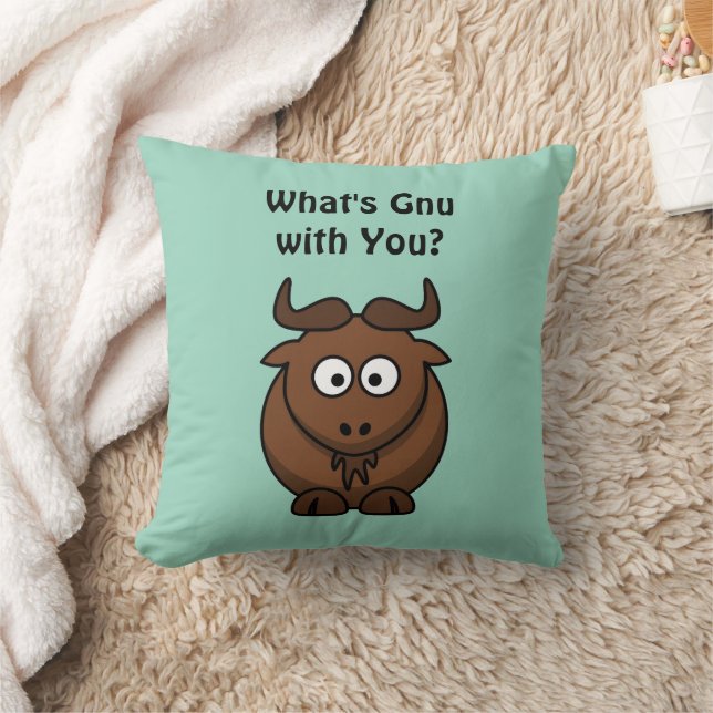 What’s Gnu, Funny Buffalo Cartoon Animal Pun Cushion (Blanket)