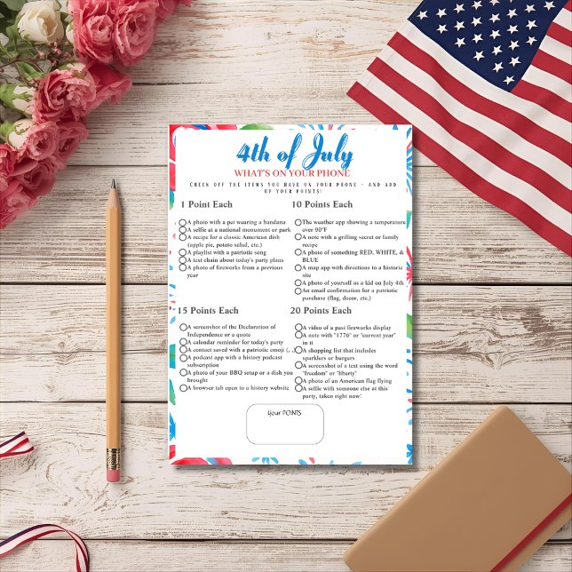 What’s in Your Phone? 4th of July Game card (What’s in Your Phone? 4th of July Game card)