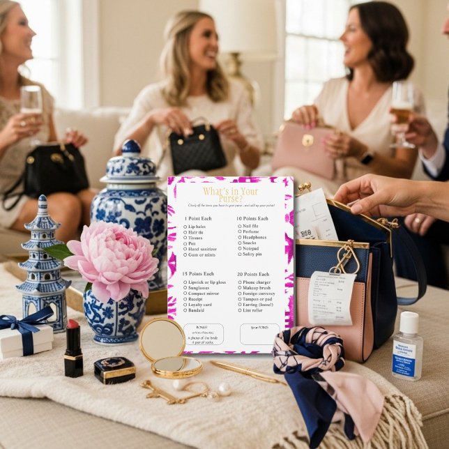What’s in Your Purse? Bridal  Shower Pink Game Invitation (What’s in Your Purse? Bridal Shower Pink Game)