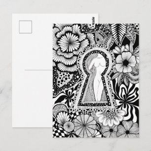 What’s Next? – Black and White Surreal Hand-Drawn Postcard