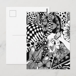 What’s Next? – Black and White Surreal Hand-Drawn  Postcard