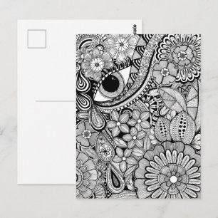What’s Next? – Black and White Surreal Hand-Drawn  Postcard