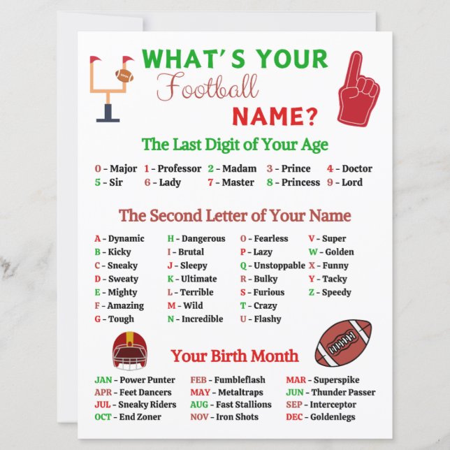 What’s Your Football Name Game (Front)