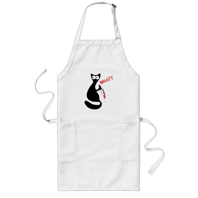 WHAT? Scary Black Cat, Funny Cat, Cat mum Long Apron (Front)