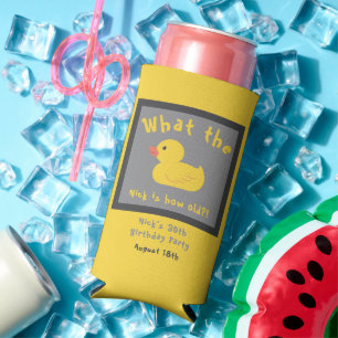 What the Duck Birthday Funny Yellow Seltzer Can Cooler