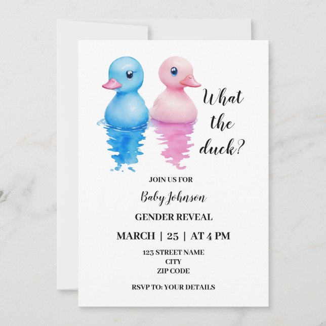 What the duck themed gender reveal invitation (Front)