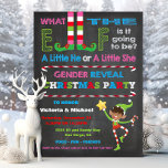 What the Elf Christmas Baby Shower Reveal<br><div class="desc">What the Elf is the baby going to be Baby Reveal Shower invitations. Features a merry African American black elf, elf legs, candy canes and fun colourful fonts on a dark chalkboard background. Perfect for a Christmas Holiday Gender reveal baby shower! All wording can be changed under the candy cane....</div>