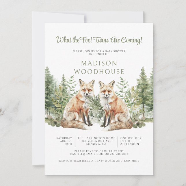 What The Fox! Twins Baby Shower Invitation (Front)