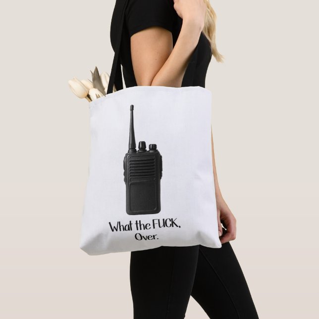 What The Fu*k Over Funny Walkie Talkie Icon Tote Bag (Close Up)