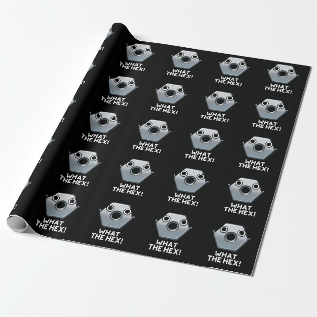 What The Hex Funny Hexagon Shape Pun Dark BG Wrapping Paper (Unrolled)