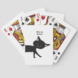 What Up Witches!  Funny Black Cat with Green Eyes Playing Cards