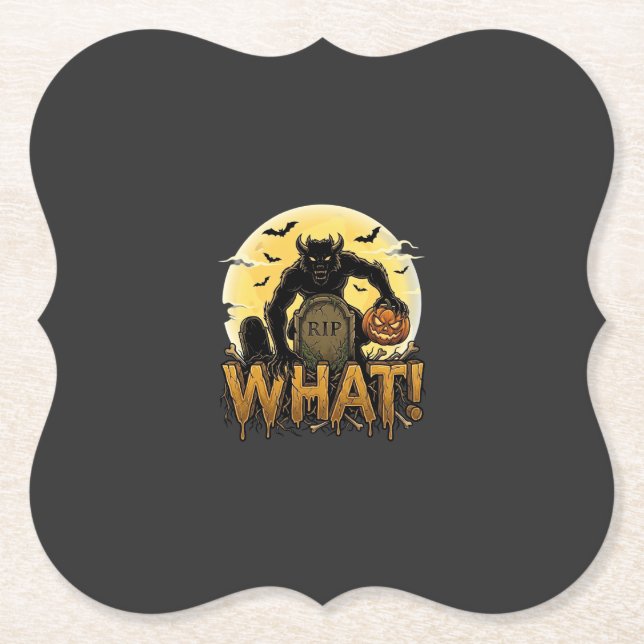 What Werewolf Pumpkin Tombstone Full Moon Paper Coaster (Front)