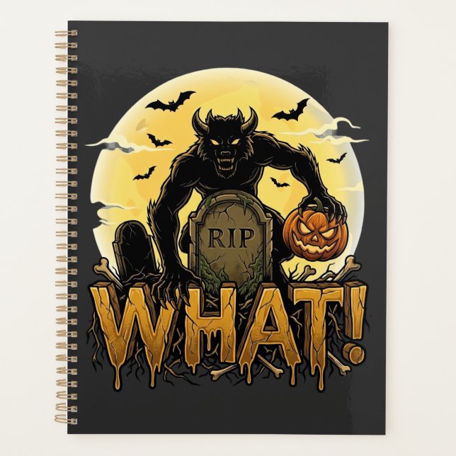 What Werewolf Pumpkin Tombstone Full Moon Planner (Front)