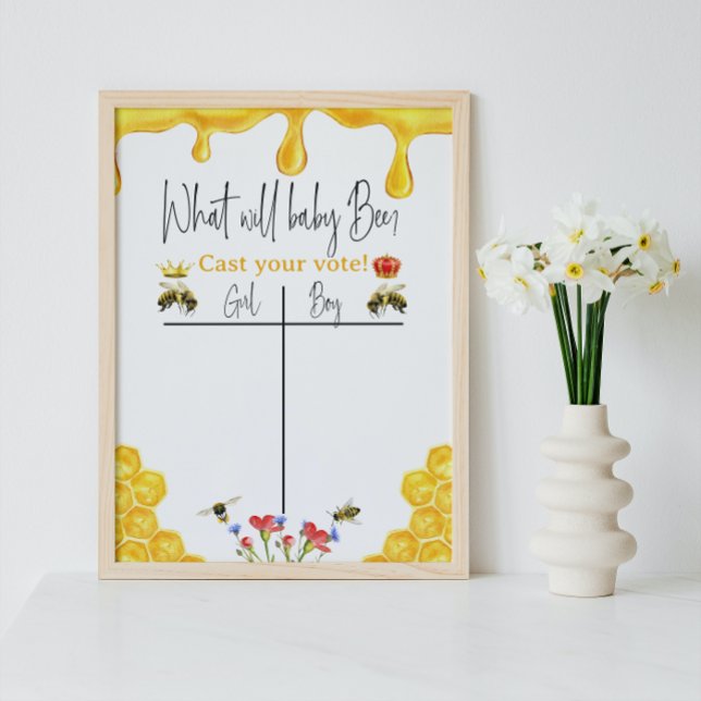 What Will Baby Bee Boy Girl Yellow Gender Reveal Poster (Creator Uploaded)