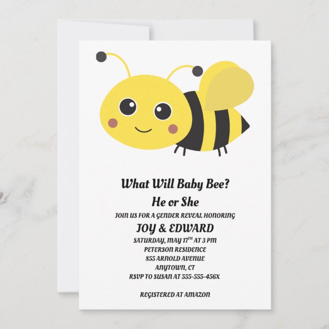 What Will Baby Bee Gender Reveal  Invitation (Front)